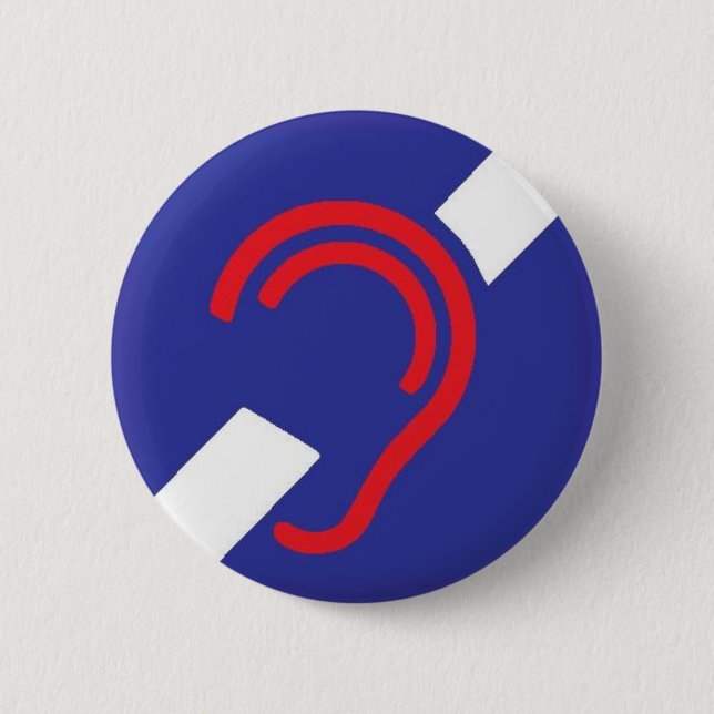 International Symbol for Deaf, Red, White & Blue Pinback Button (Front)
