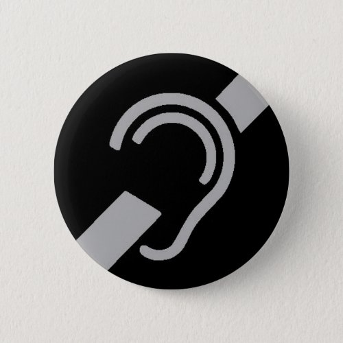 International Symbol for Deaf Silver on Black Pinback Button