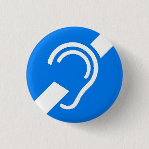 International Symbol for Deaf White on Blue Pinback Button