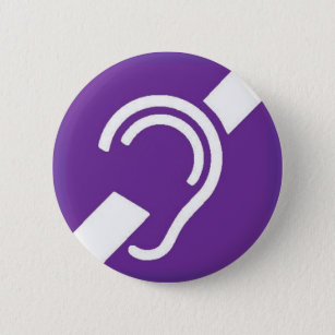 International Symbol for Deaf, White on Purple Button