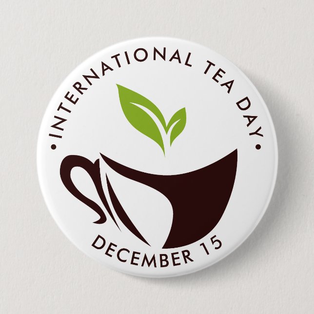 International Tea Day, cup, leaves logo Button (Front)