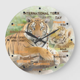 International Tiger Day, July 29, Typography Art Large Clock