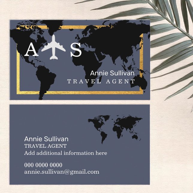 International Travel Agent Airplane World Map Business Card (Creator Uploaded)