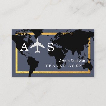 International Travel Agent Airplane World Map Business Card by mixedworld at Zazzle