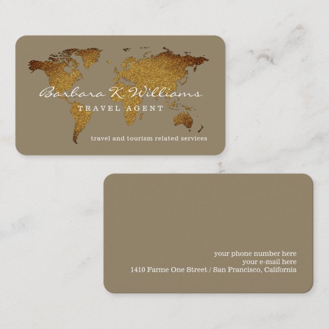 International Travel Agent World Map Elegant Business Card (Front/Back)