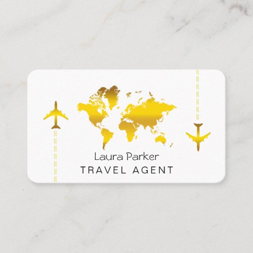 International Travel Agent World Map Gold Glitter  Business Card