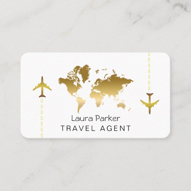 International Travel Agent World Map Gold Glitter  Business Card (Front)