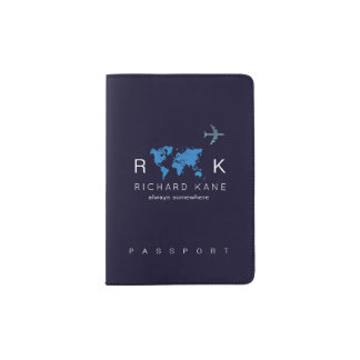 International Travel Monogrammed Dark-Blue Passport Holder
