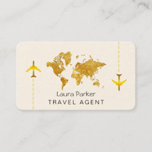 International Travel World Map Gold Glitter Busine Business Card