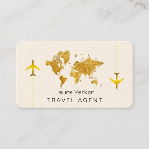 International Travel World Map Gold Glitter Busine Business Card