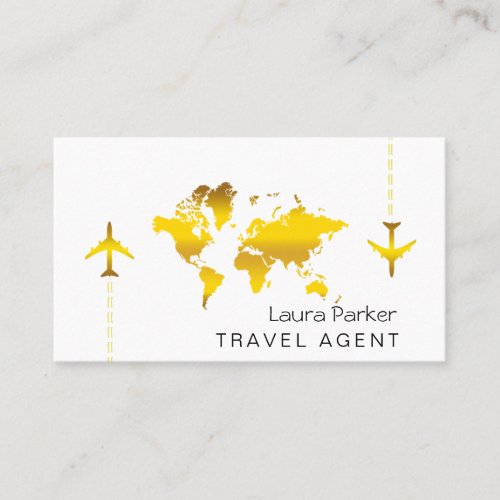 International Travel World Map Gold Glitter Business Card