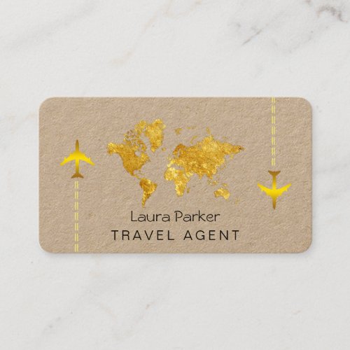 International Travel World Map Gold Glitter Business Card