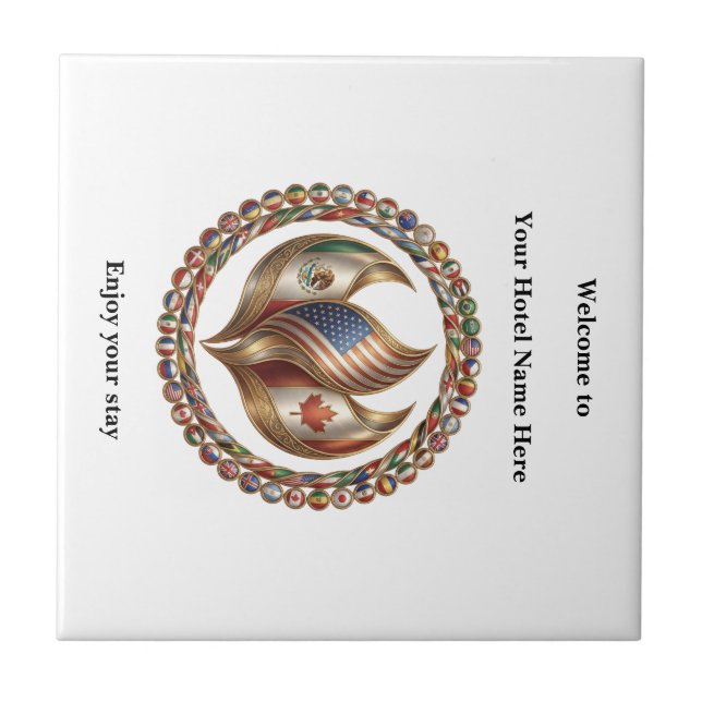 International Unity Flame with World Flags Emblem  Ceramic Tile (Front)