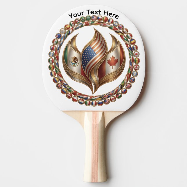 International Unity Flame with World Flags Emblem  Ping Pong Paddle (Front)