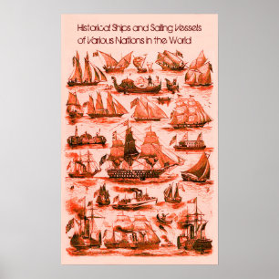 INTERNATIONAL VINTAGE SAILING VESSELS SHIPS,Red Poster