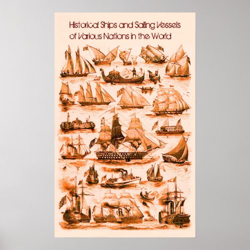 INTERNATIONAL VINTAGE SAILING VESSELS SHIPSSepia Poster