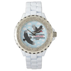 International Vulture Awareness Day Women's Rhinestone White Enamel Watch