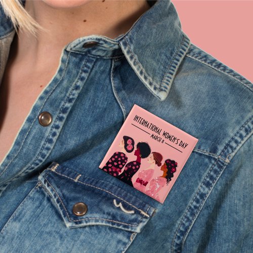 International Womenâs Day Global Women Pink Floral Button