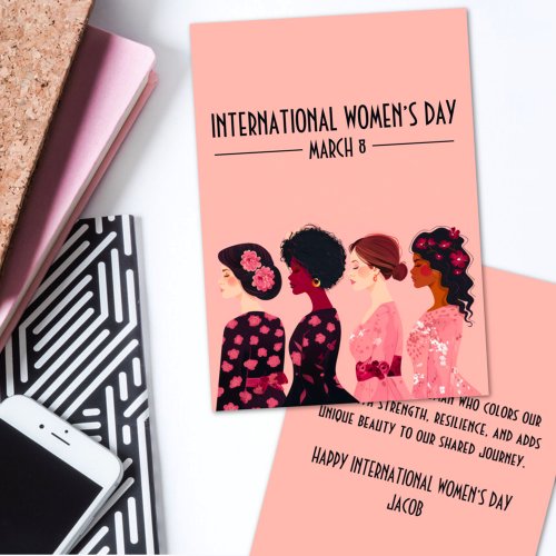 International Womens Day Global Women Pink Floral Holiday Card