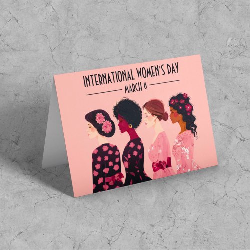 International Womenâs Day Global Women Pink Floral Holiday Card