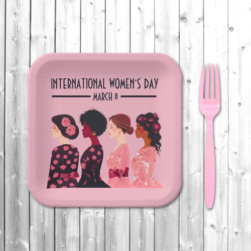 International Womenâs Day Global Women Pink Floral Paper Plates