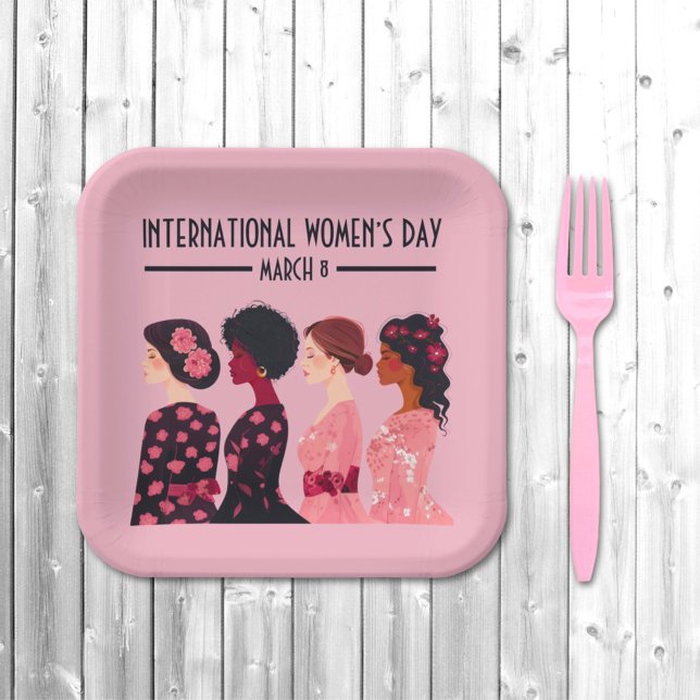 International Women’s Day Global Women Pink Floral Paper Plates (Creator Uploaded)