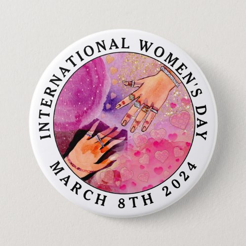 International Womens Day 8th March 2024 Pink Art Button