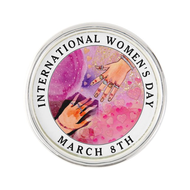 International Women's Day 8th March Pink Art Lapel Pin (Front)
