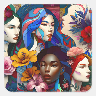 International Women's Day Abstract Collage Square Sticker