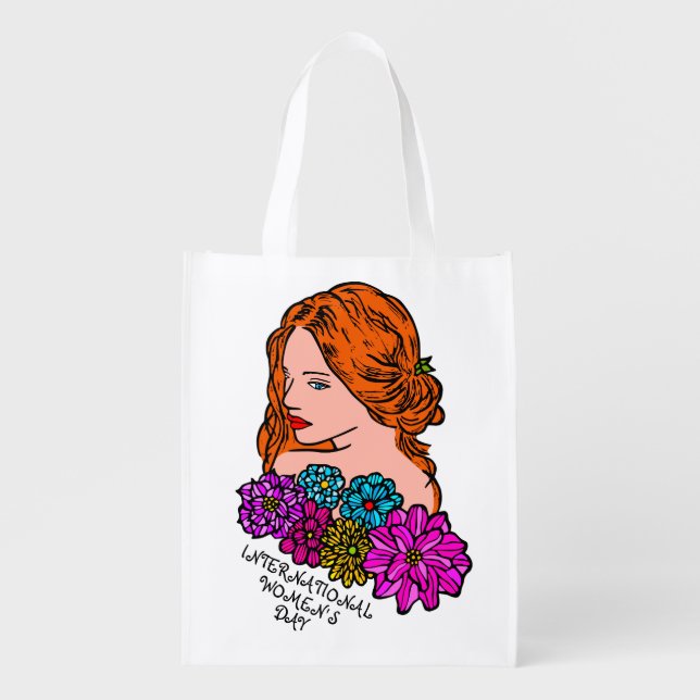 International Women's Day Auburn Hair Pretty Lady Grocery Bag (Front)