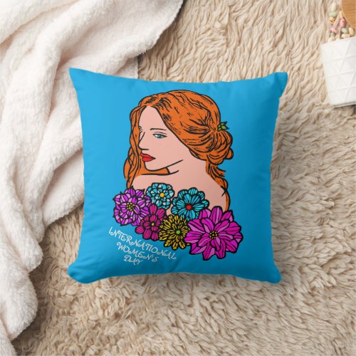 International Womens Day Auburn Hair Pretty Lady Throw Pillow