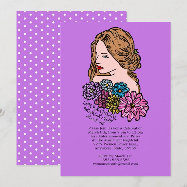 International Women's Day Beautiful Lady Party Invitation (Front/Back)