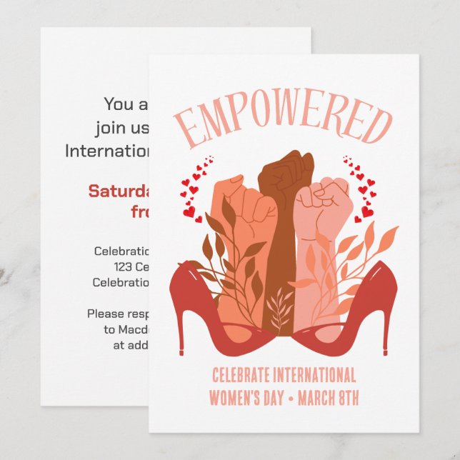 International Women's Day EMPOWERED Fists Stiletto Invitation (Front/Back)