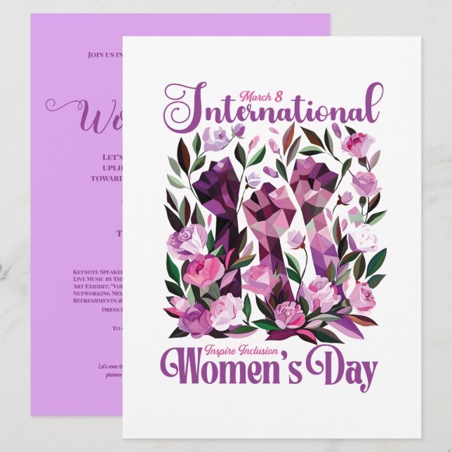 International Women's Day Floral Fists Invitation (Front/Back)