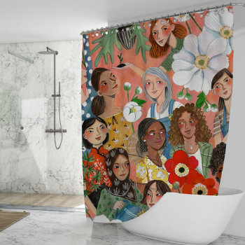 International Women's Day Floral Illustration   Shower Curtain by CartitaDesign at Zazzle