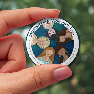 International Women's Day hand drawn in Blue Button