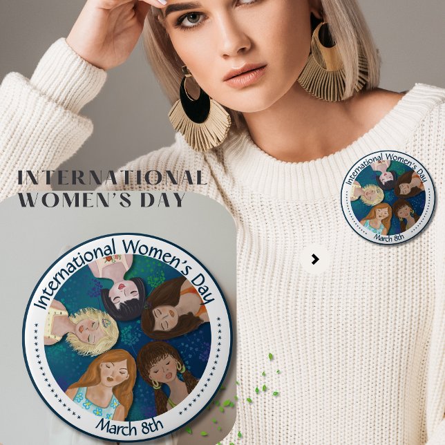 International Women's Day hand drawn in Blue Button (International Women's Day hand drawn in Blue Button)