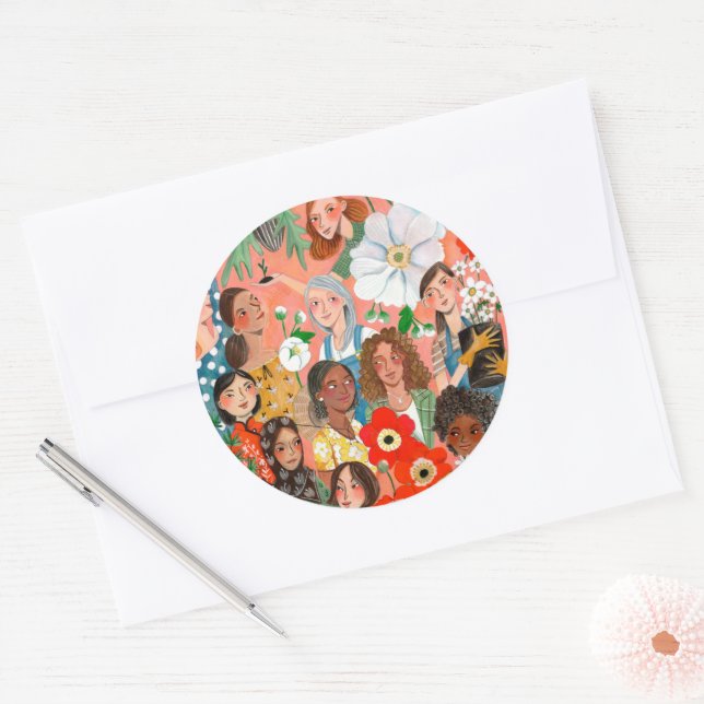 International Women's Day illustration Classic Round Sticker (Envelope)