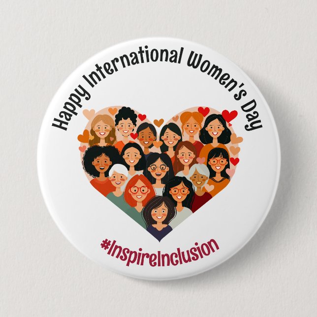 International Women's Day | IWD March 8 | Heart Button (Front)