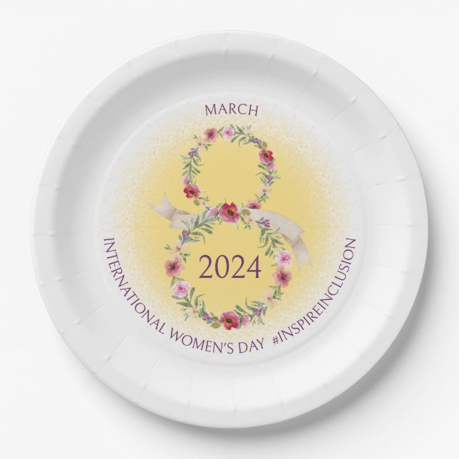 International Womens Day March 8 Inspire Inclusion Paper Plates (Front)