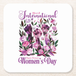 International Women's Day March 8 Square Paper Coaster