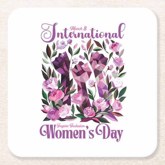 International Women's Day March 8 Square Paper Coaster (Front)