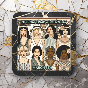 International Women's Day March 8th Art Deco Square Sticker