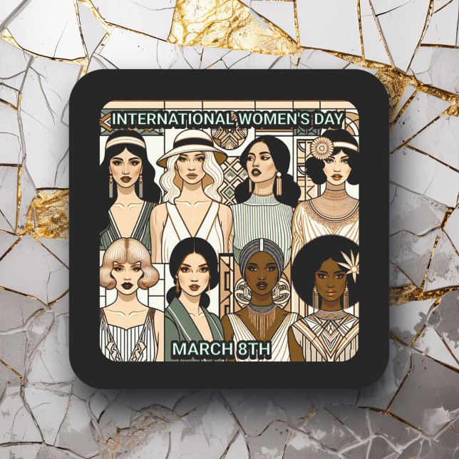 International Women's Day March 8th Art Deco Square Sticker (Creator Uploaded)
