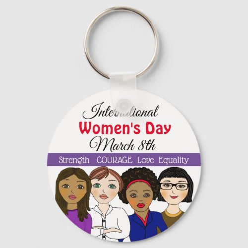 International Womens Day March 8th Button Keychain