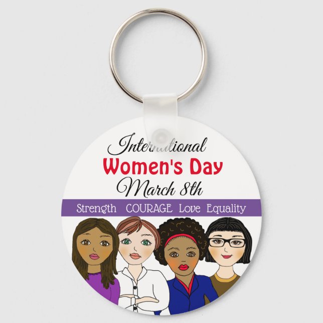 International Women's Day March 8th Button Keychain (Front)