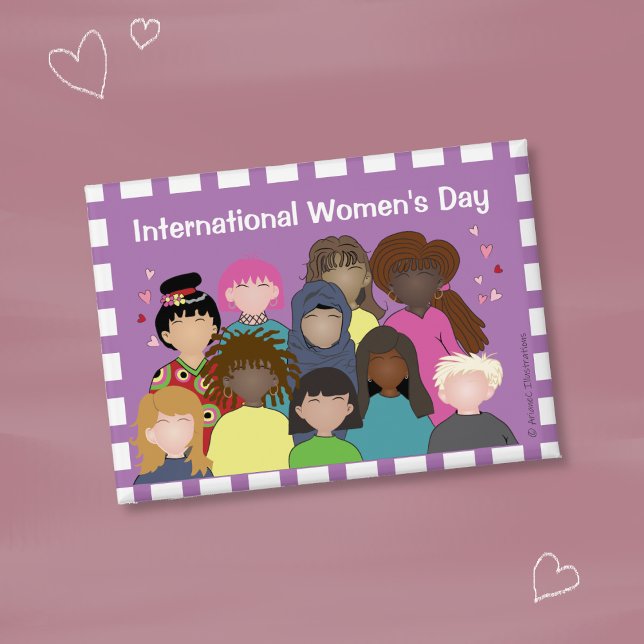 International Women's Day | March Pin Button (May 8 is International Women's Day . Celebrate with this cute rectangular button . )