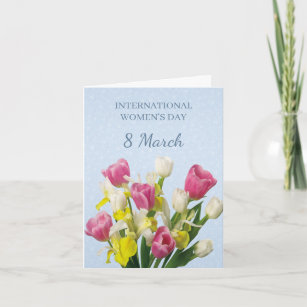 International Women's Day, pink and white tulips Card