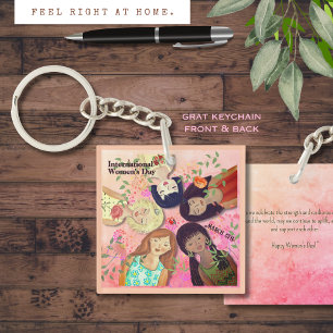 International Women's Day Pink Female Portraits Keychain