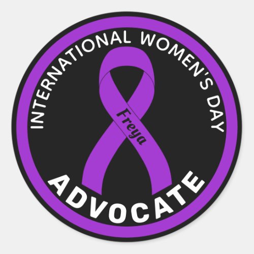 International Womens Day Ribbon Black Classic Round Sticker